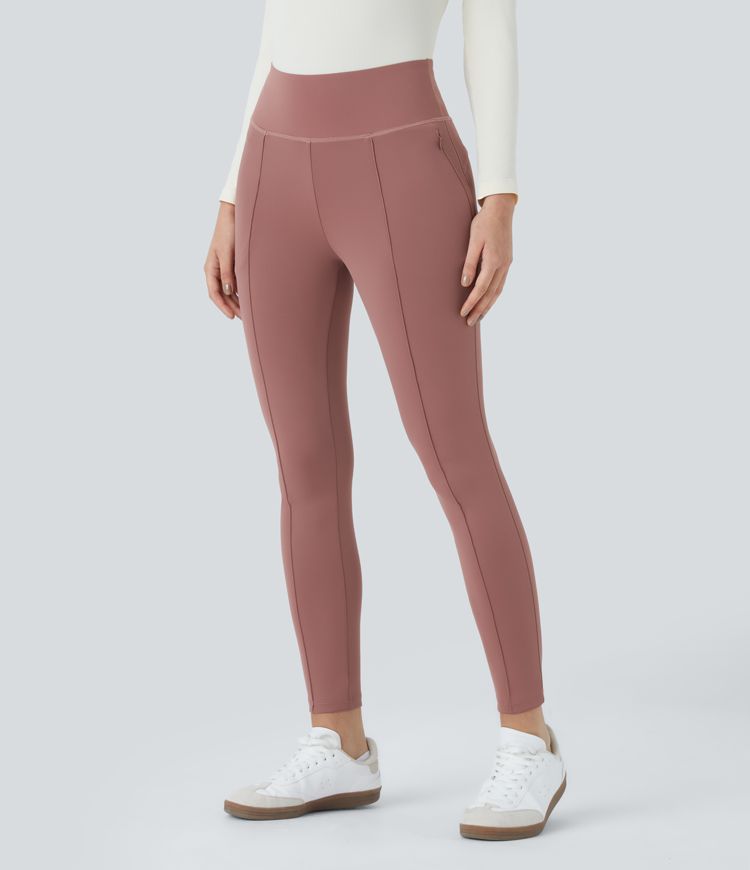 High-waist side zipper pocket slim ankle-length casual pants