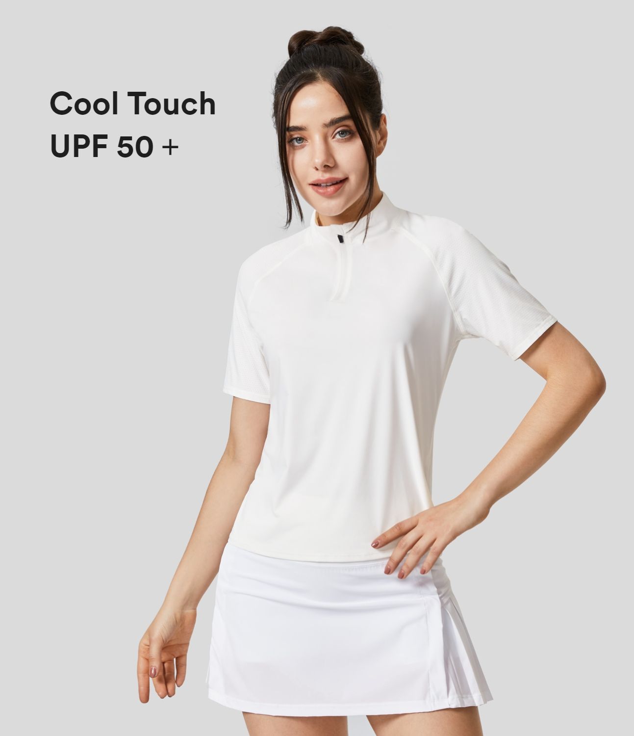 Parte superior de golf deportivo con cuello alto y media cremallera y mangas raglán, Cool Touch