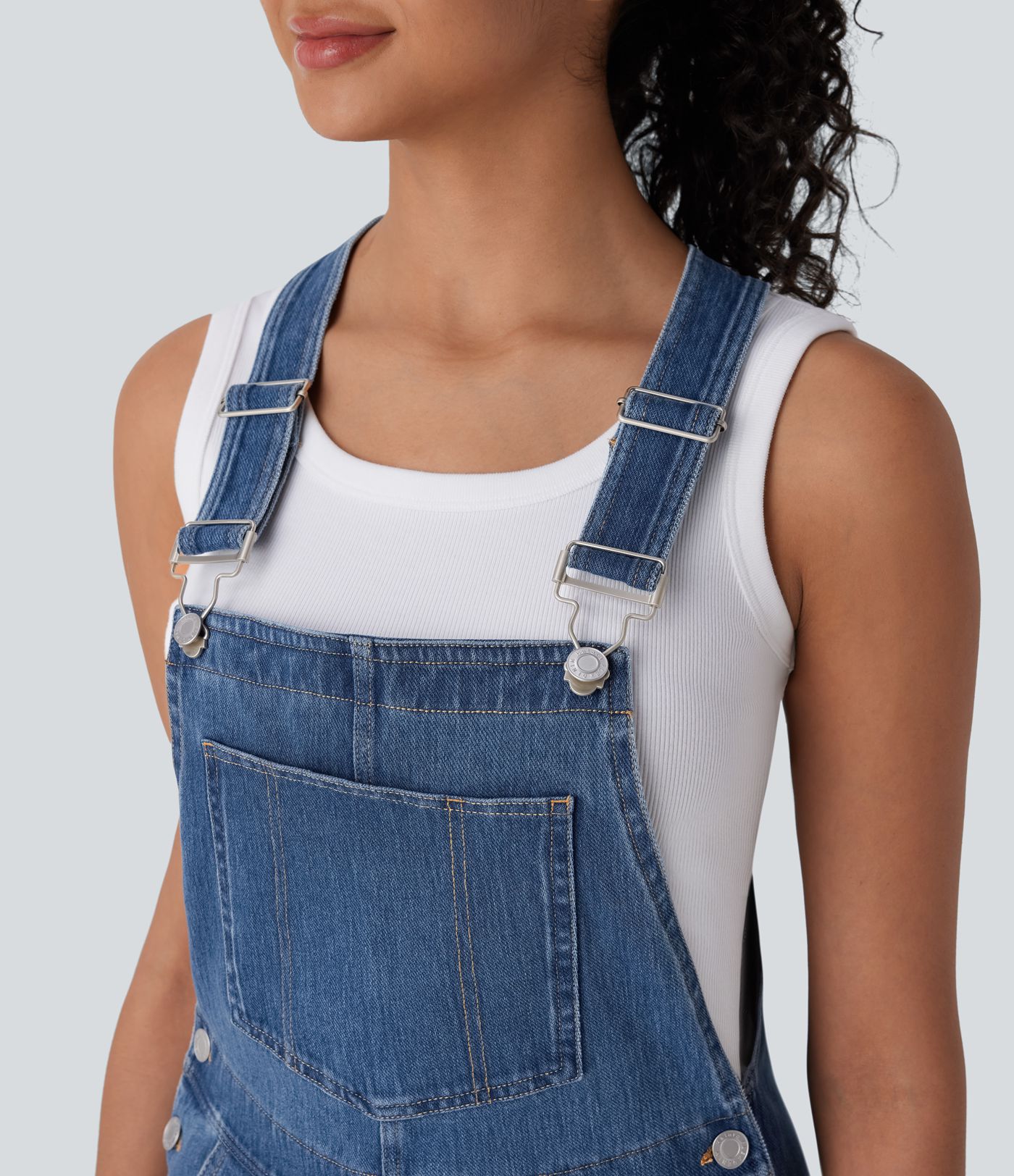 Salopette en jean décontractée lavée à ourlet roulé Halara Flex™ avec poches