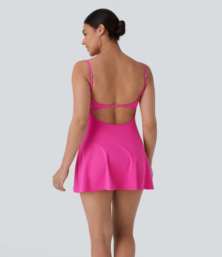 Backless Adjustable Strap Split 2-in-1 Side Pocket Mini Pickleball Active Slip Dress