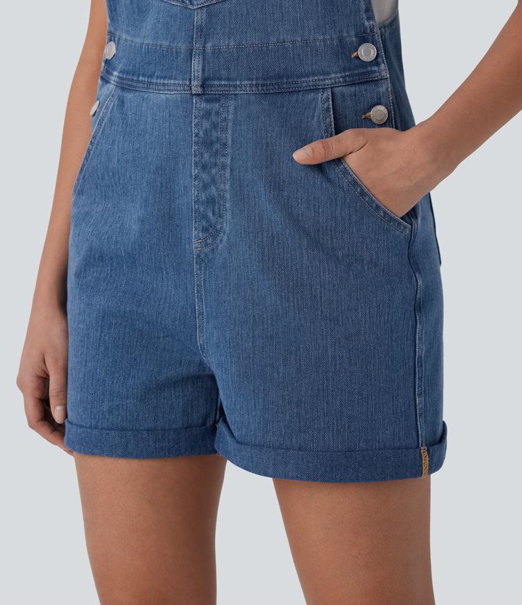Overol Halara Flex™ Denim mezclilla elástica desgastado con dobladillo enrollado, tirantes ajustables y bolsillos
