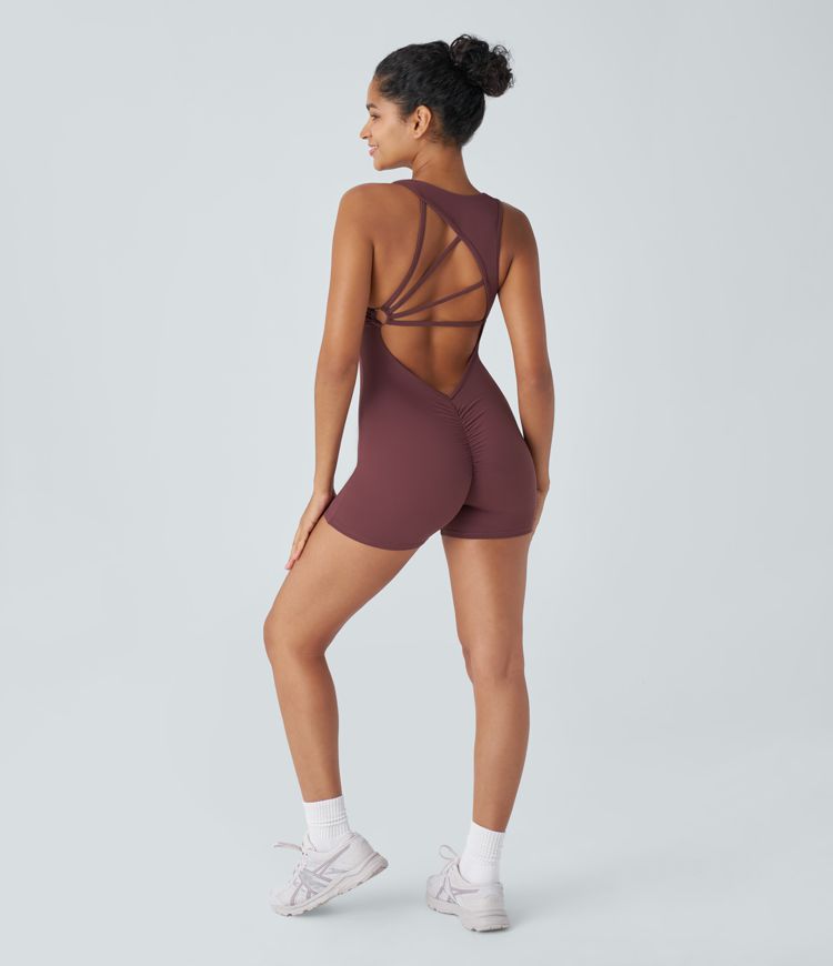 Softlyzero™ Backless Ruched Twisted Cut Out Skinny Yoga Romper-UPF50+