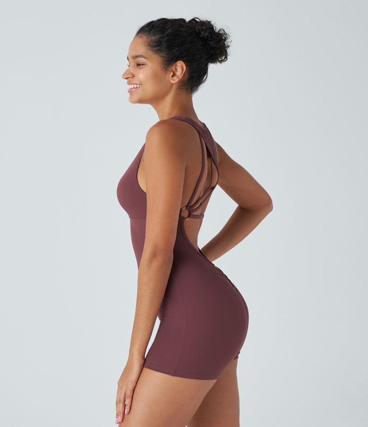 Softlyzero™ Backless Ruched Twisted Cut Out Skinny Yoga Romper-UPF50+