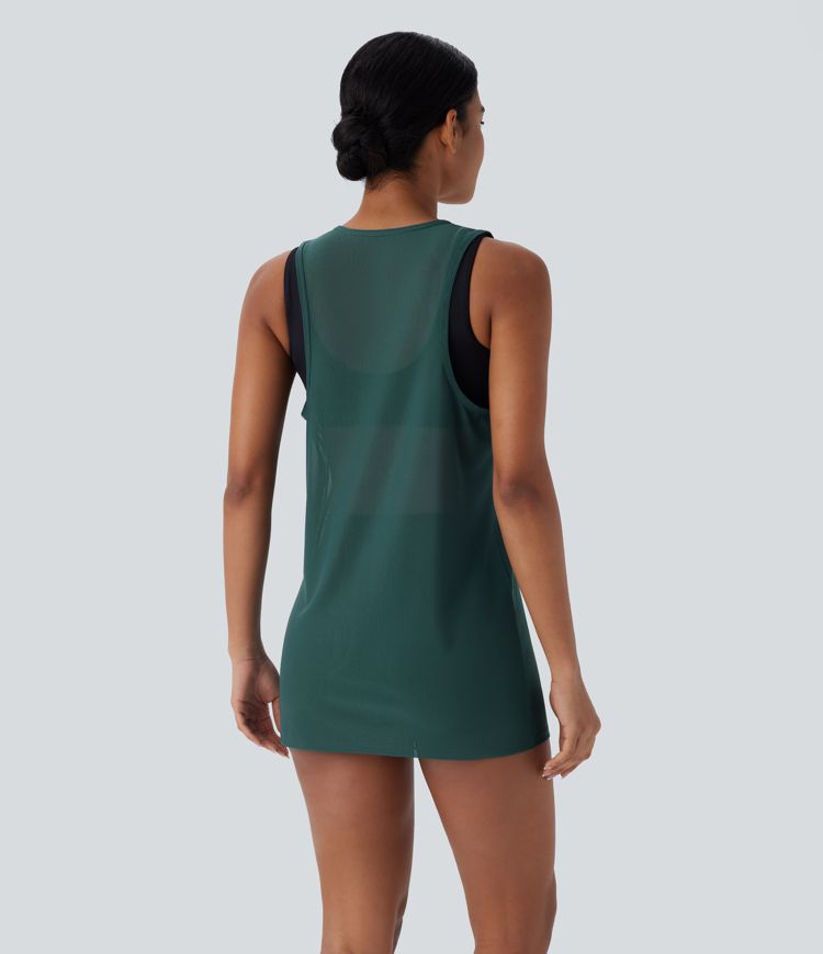 Sheer Round Neck Mesh Longline Running Tank Vest Top
