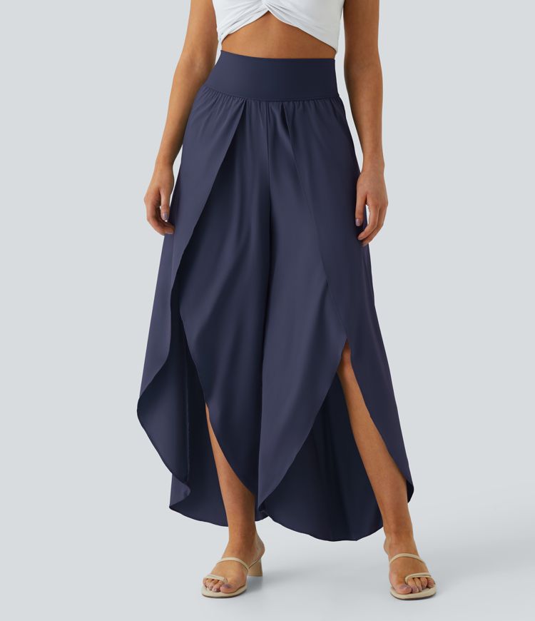 Breezeful™ High Waisted Back Waistband Pocket Palazzo Flowy Wide Leg Quick Dry Casual Pants
