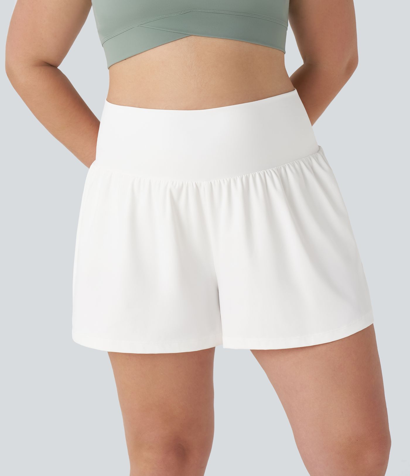Super High Waisted Pocket & Pocket 2-in-1 Yoga Plus Size Shorts 4''-Longer Length