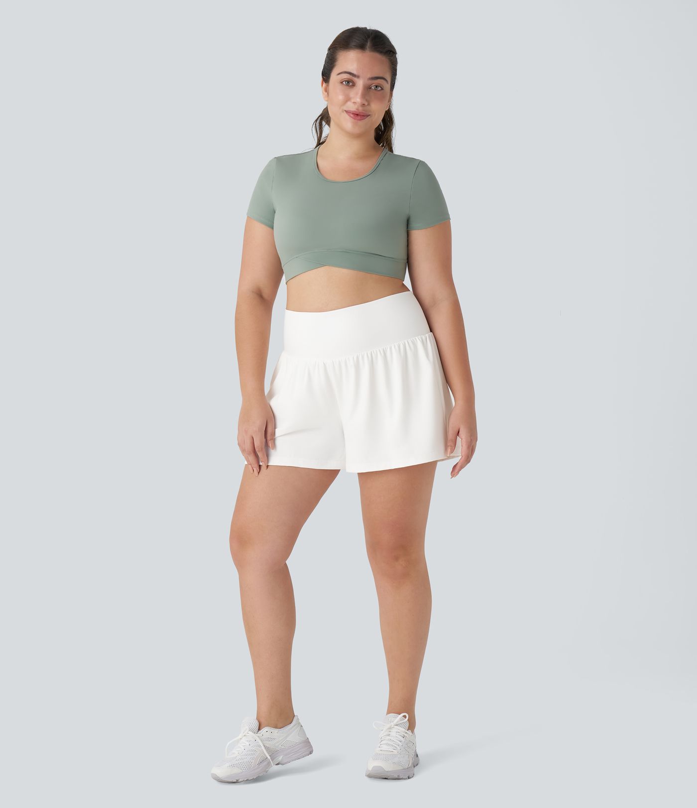 Super High Waisted Pocket & Pocket 2-in-1 Yoga Plus Size Shorts 4''-Longer Length
