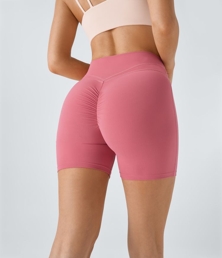 SoftlyZero™ Plush High Waisted Crossover Ruched Yoga Shorts 5''