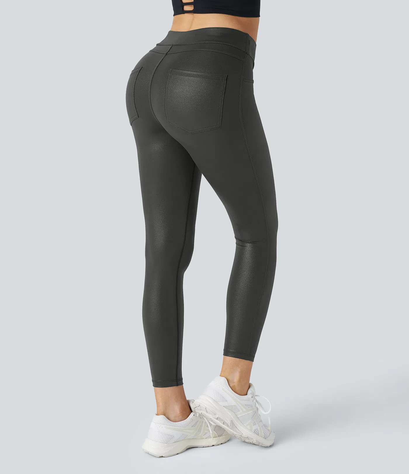 Softlyzero™ Faux Leather High Waisted Back Side Pocket Work Leggings