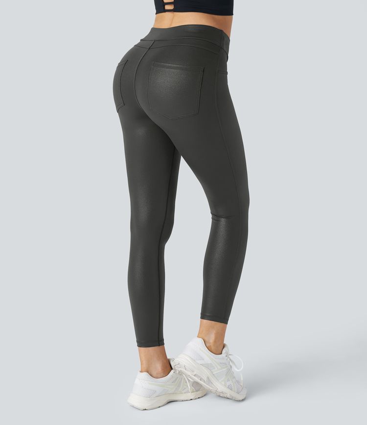 SoftlyZero™ Faux Leather High Waisted Pocket Work Leggings