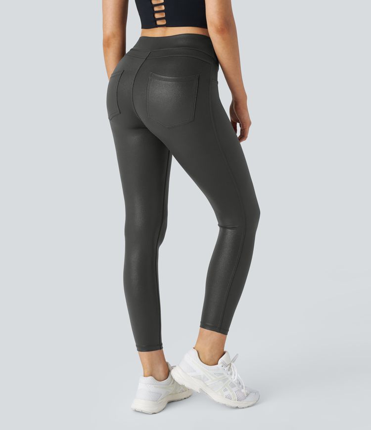 SoftlyZero™ Faux Leather High Waisted Pocket Work Leggings