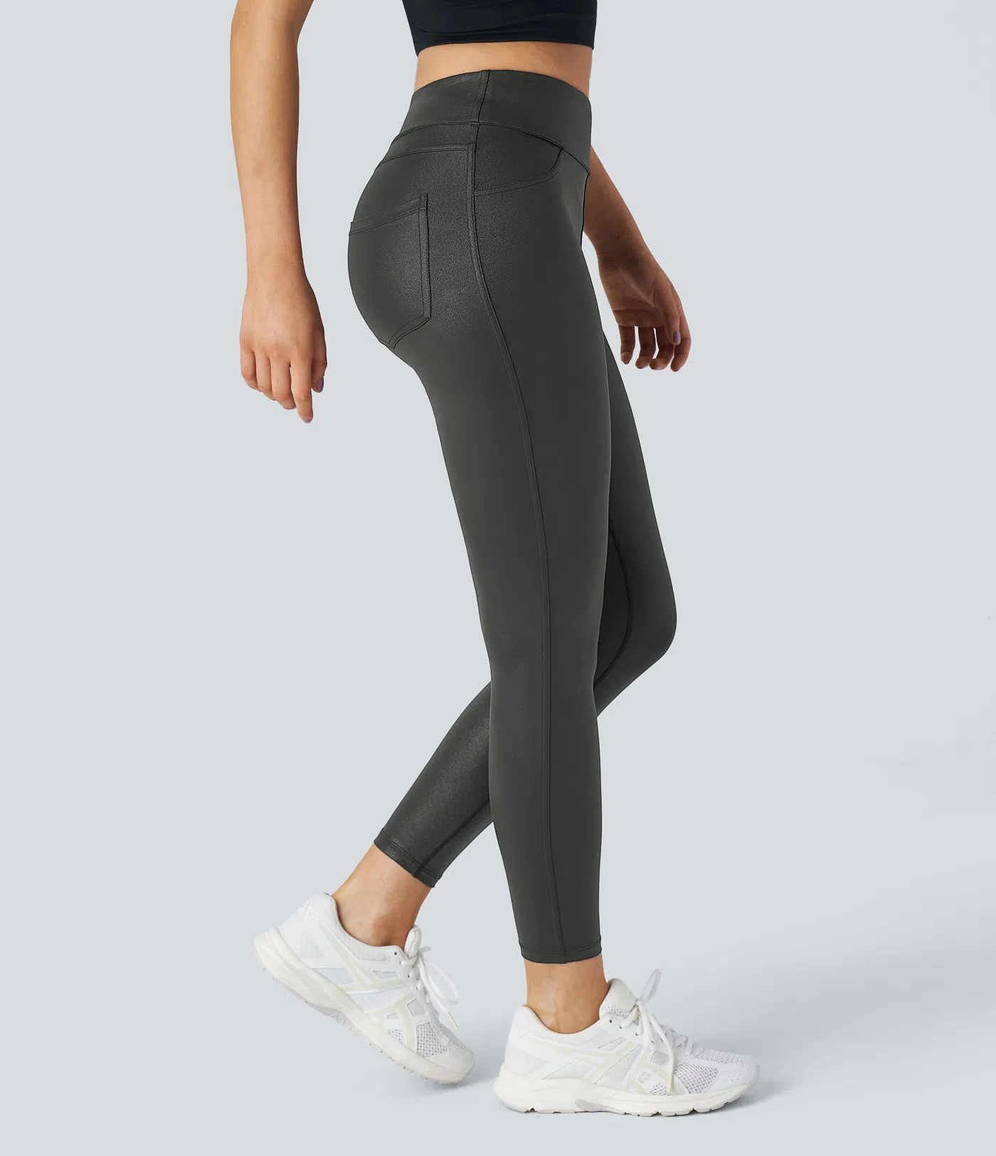 Softlyzero™ Faux Leather High Waisted Back Side Pocket Work Leggings