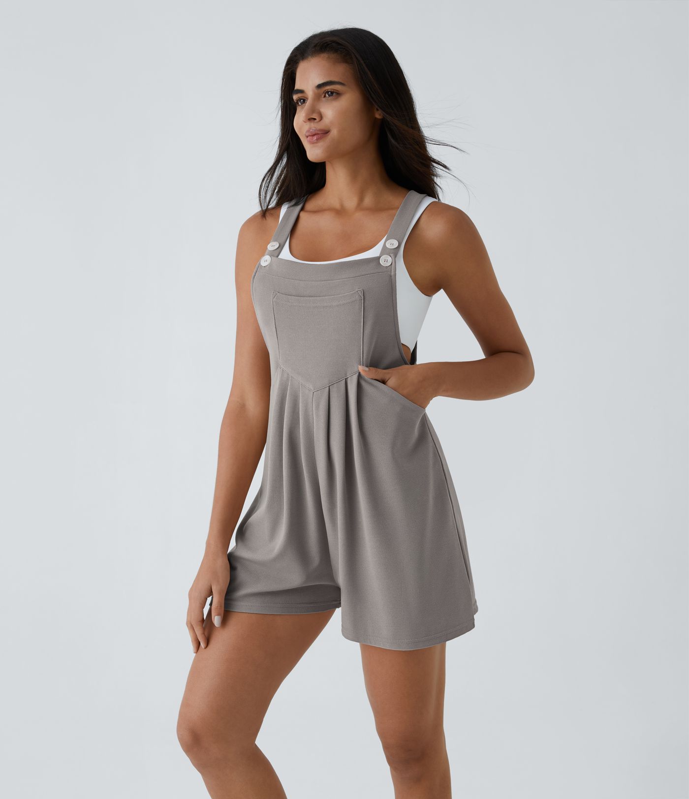 Pockets Waffle Casual Short Overalls