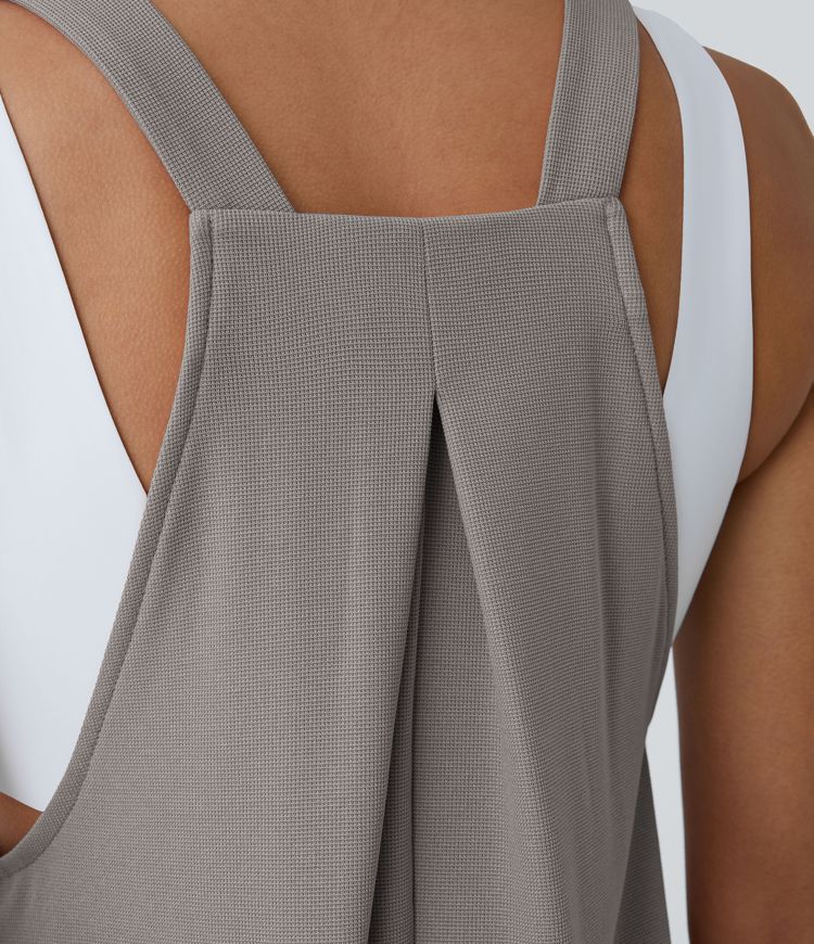 Pockets Waffle Casual Short Overalls
