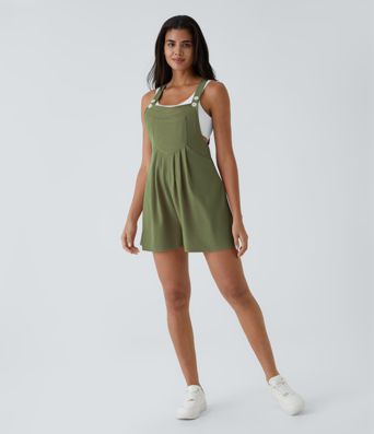 Pockets Waffle Casual Short Overalls