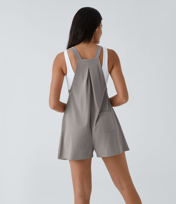 Pockets Waffle Casual Short Overalls