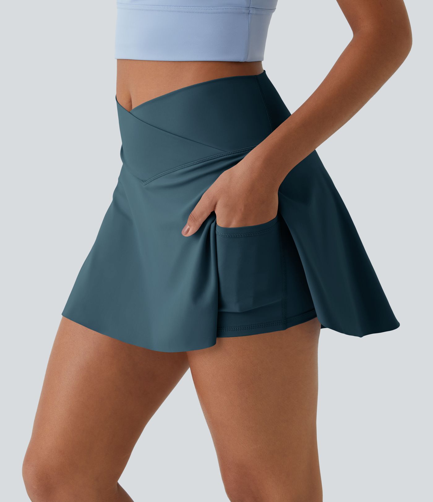 Everyday SoftlyZero™ Airy Crossover 2-in-1 Side Pocket Cool Touch Women Mini Tennis Skirt-UPF50+