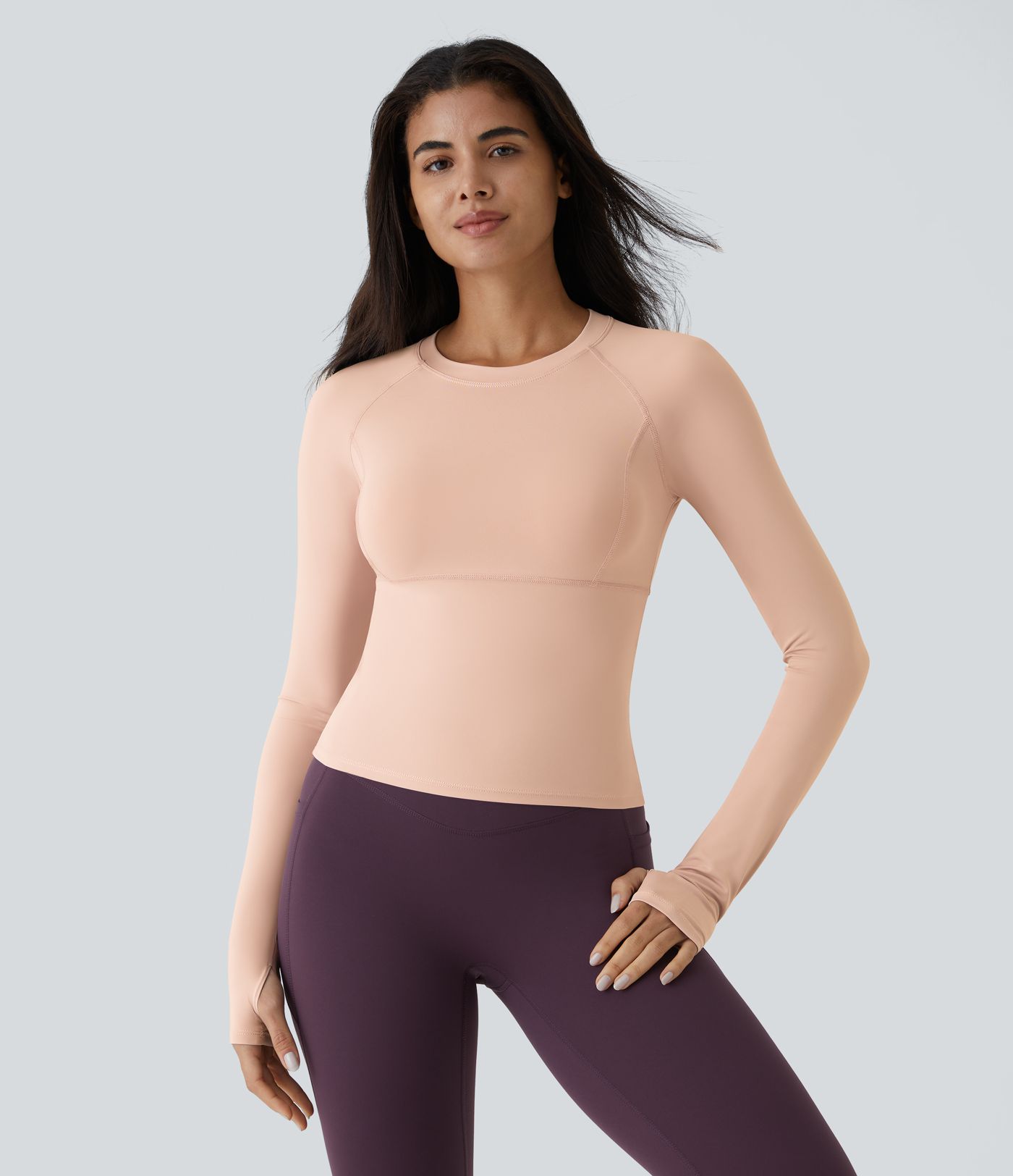 Solid Thumb Hole Women Yoga Sports Top