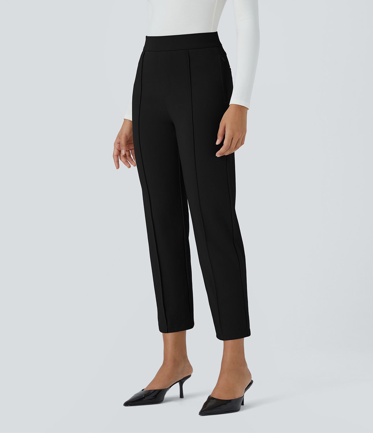 Halara Flex™ Mid High Waisted Tummy Control Side Zip Pocket Slim Work Trousers