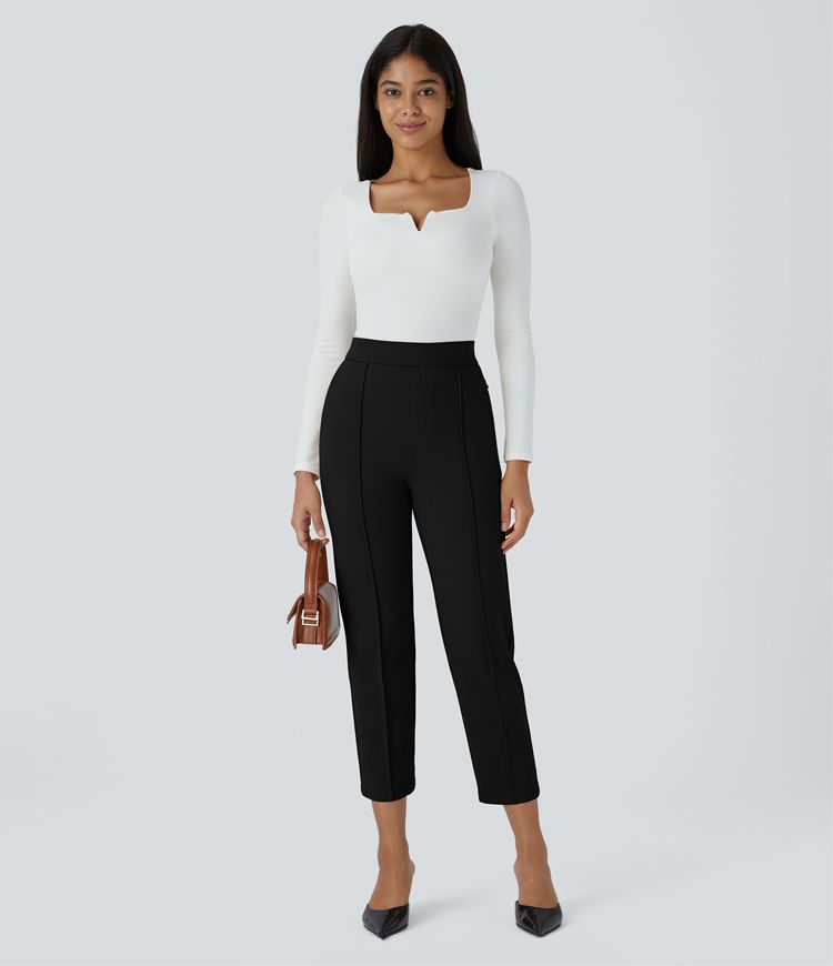 Halara Flex™ Pantalon Tailleur ajusté, taille mi-haute, effet ventre plat, poches latérales zippées