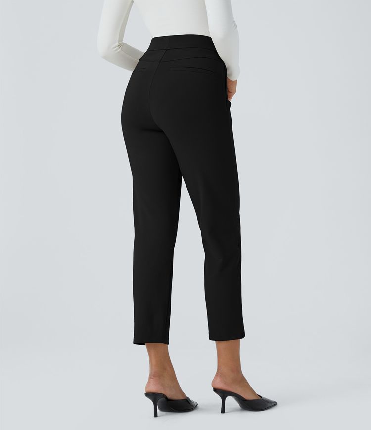 Halara Flex™ Pantalon Tailleur ajusté, taille mi-haute, effet ventre plat, poches latérales zippées
