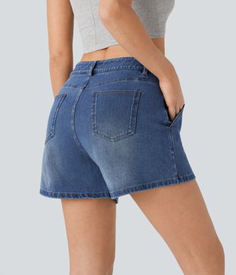 Halara Flex™ High Waisted Washed Denim Casual Shorts with Pockets