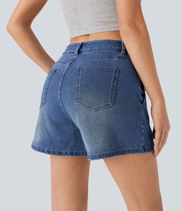 Halara Flex™ High Waisted Washed Denim Casual Shorts with Pockets