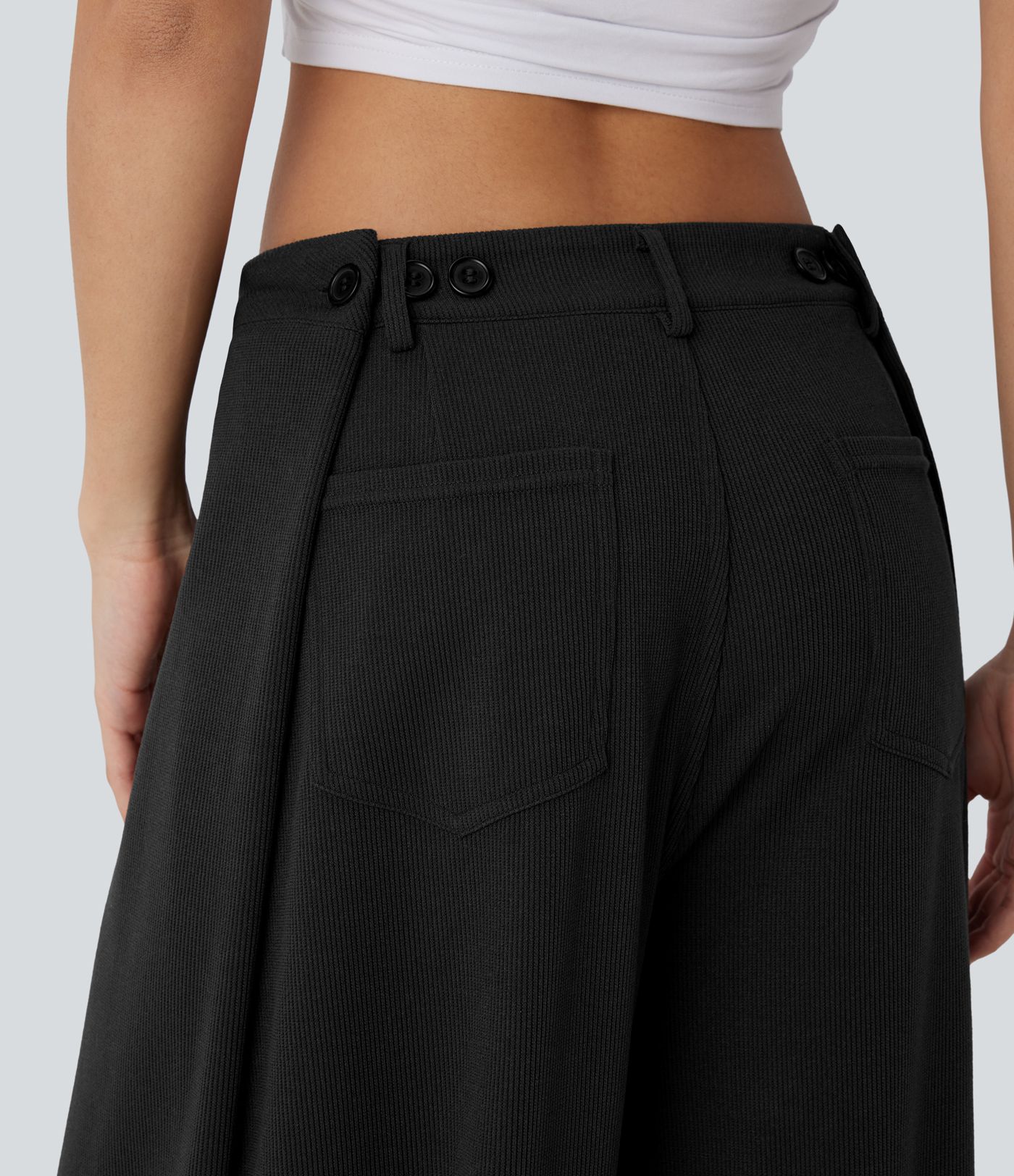 Pantalón pierna ancha bolsillo trasero tiro ajustable acanalada