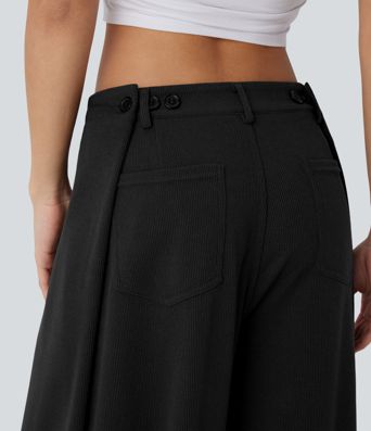 Pantalón pierna ancha bolsillo trasero tiro ajustable acanalada