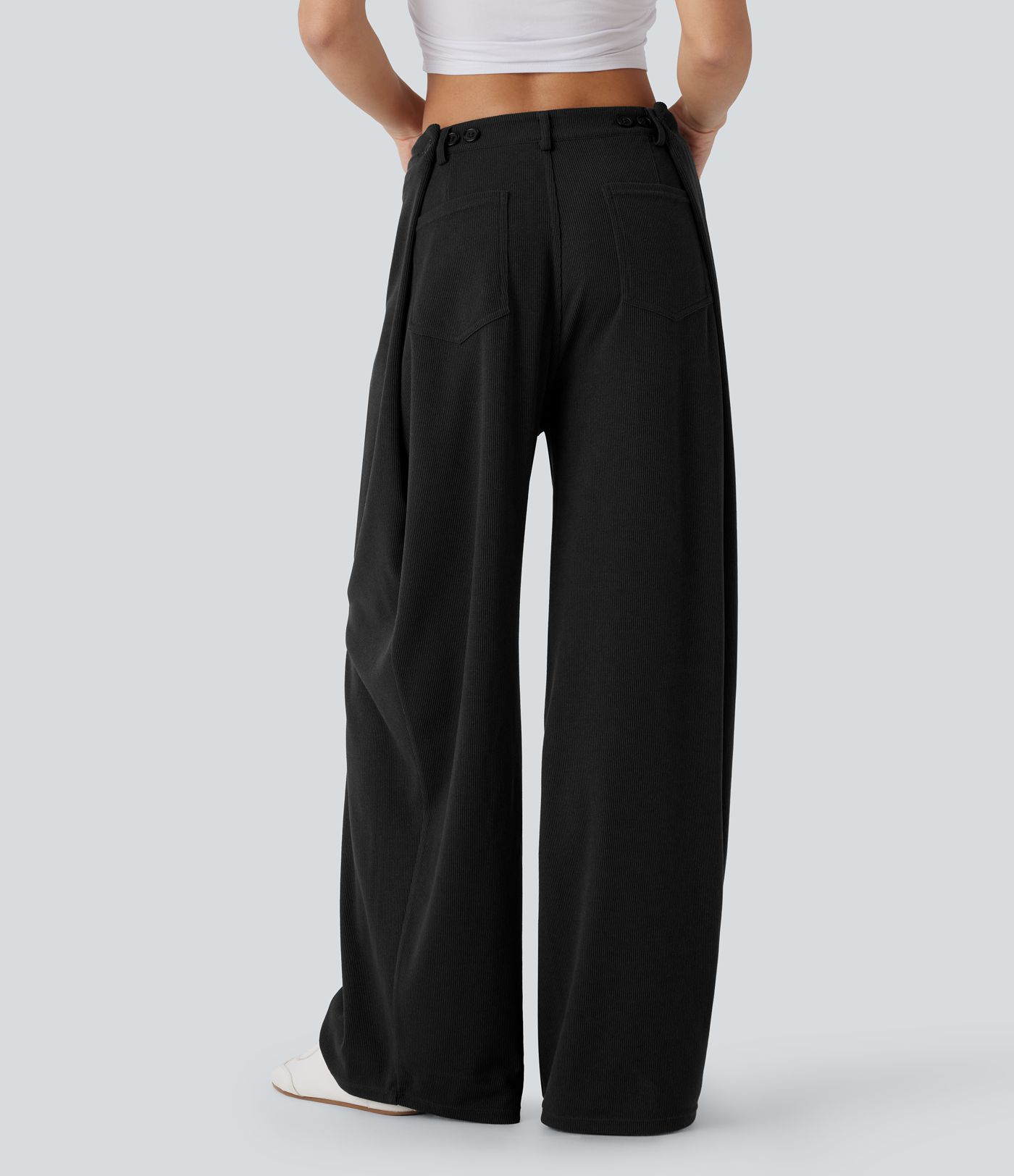 Pantalón pierna ancha bolsillo trasero tiro ajustable acanalada