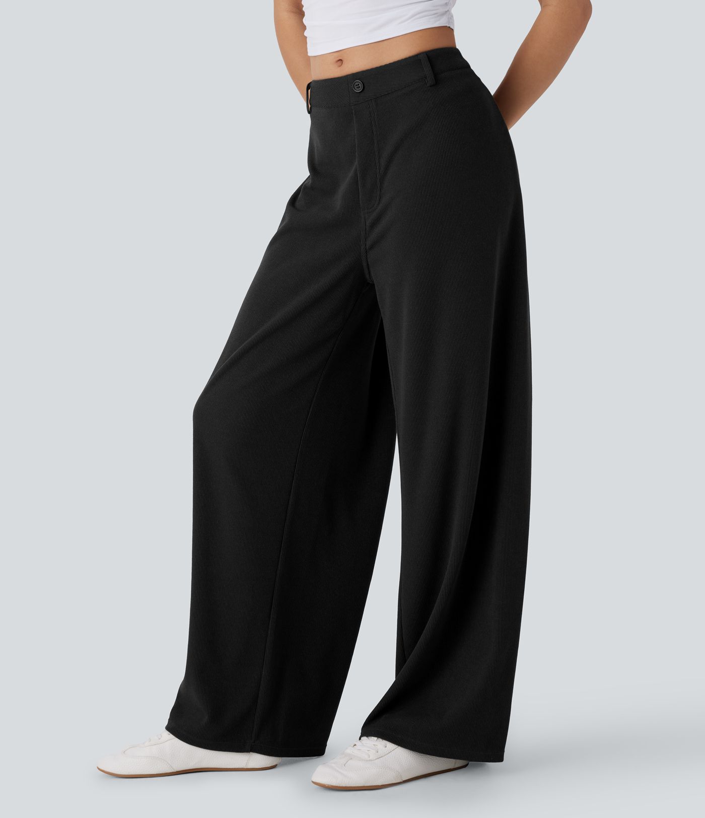 Pantalón pierna ancha bolsillo trasero tiro ajustable acanalada