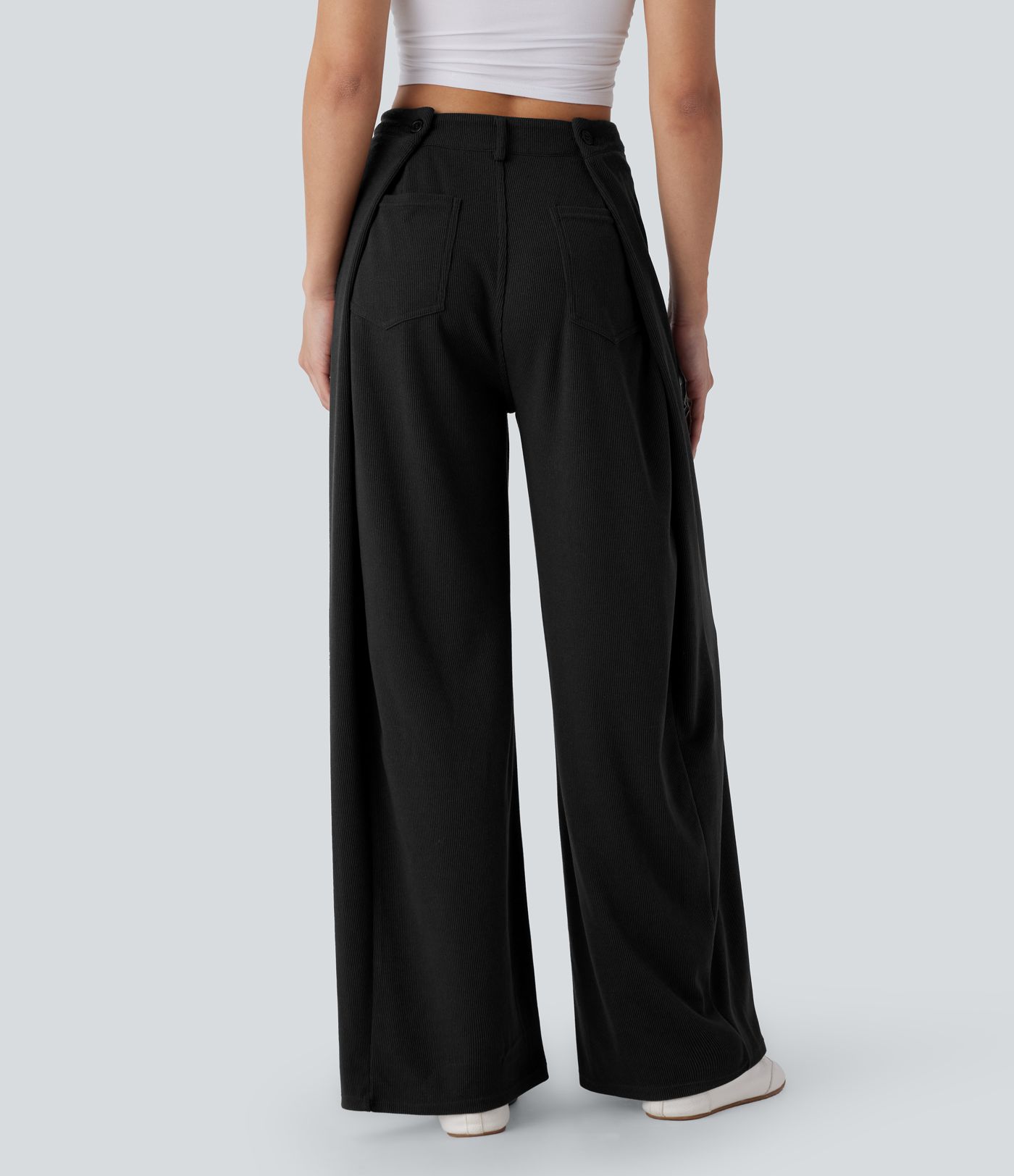 Pantalón pierna ancha bolsillo trasero tiro ajustable acanalada