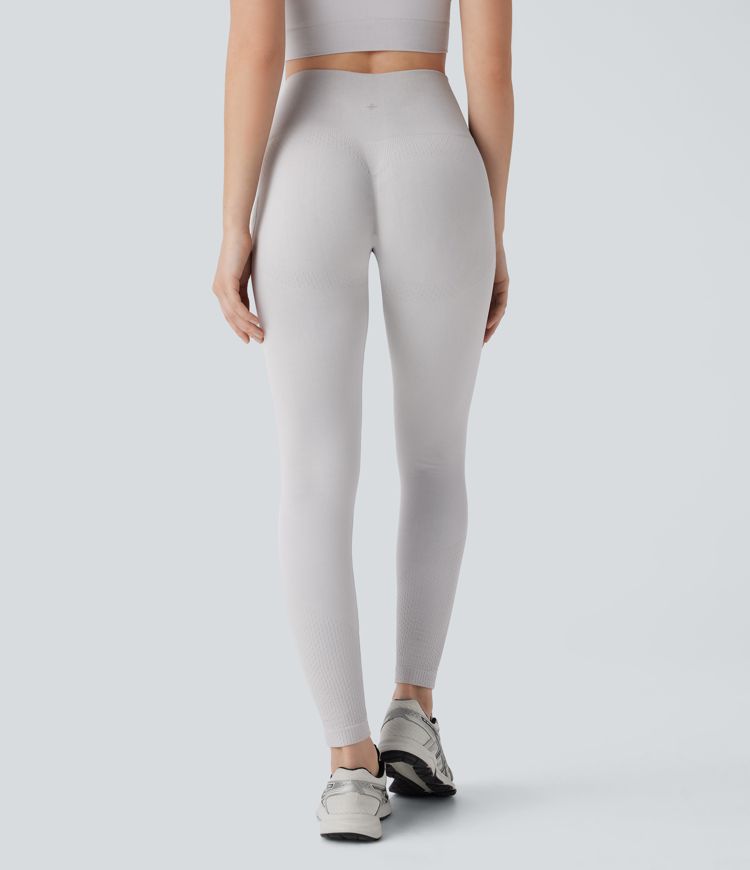 Leggings yoga tiro alto control abdomen realce glúteo bolsillo lateral 7/8 sin costuras