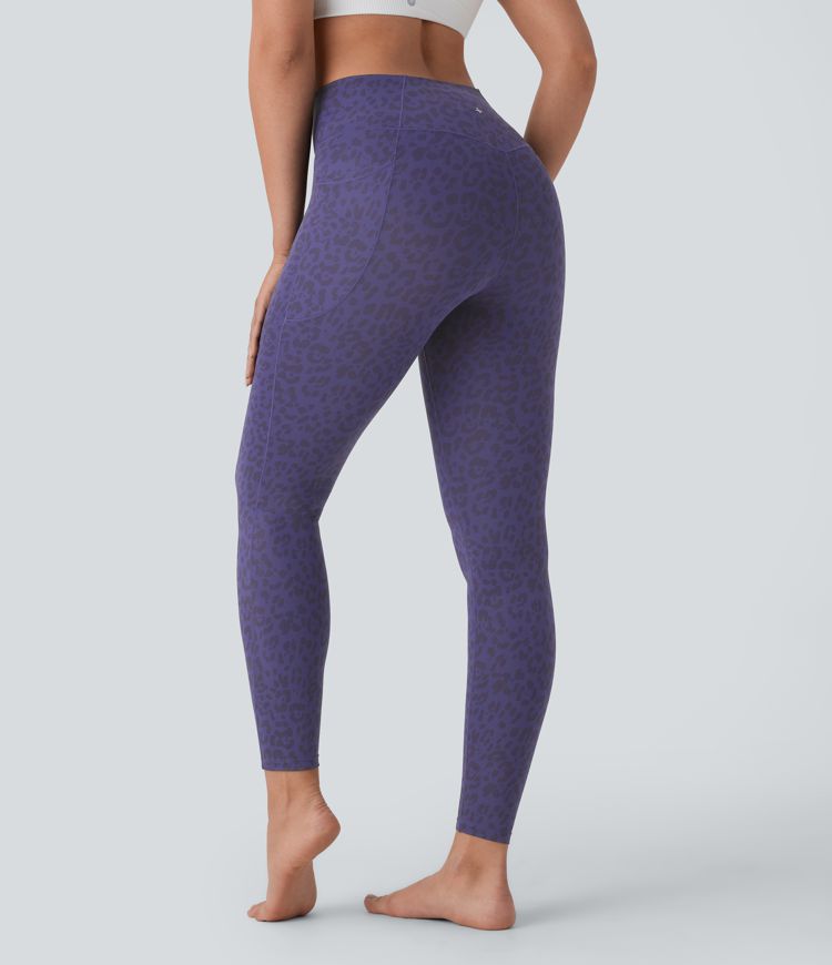 High Waisted Crossover Pocket Leopard Print 7/8 Yoga Leggings
