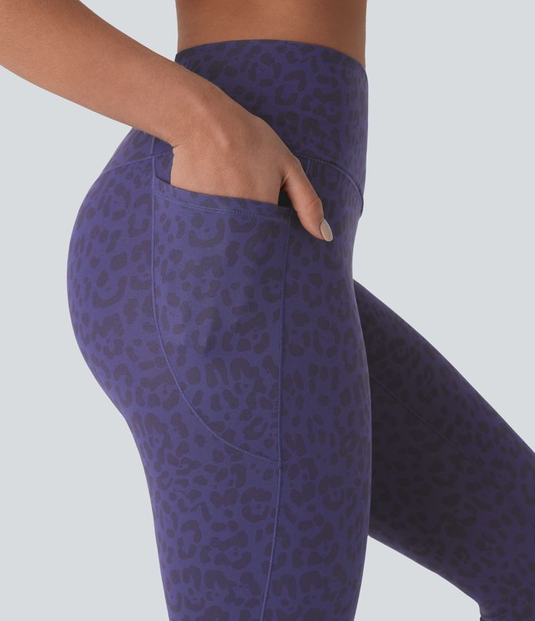 High Waisted Crossover Pocket Leopard Print 7/8 Yoga Leggings