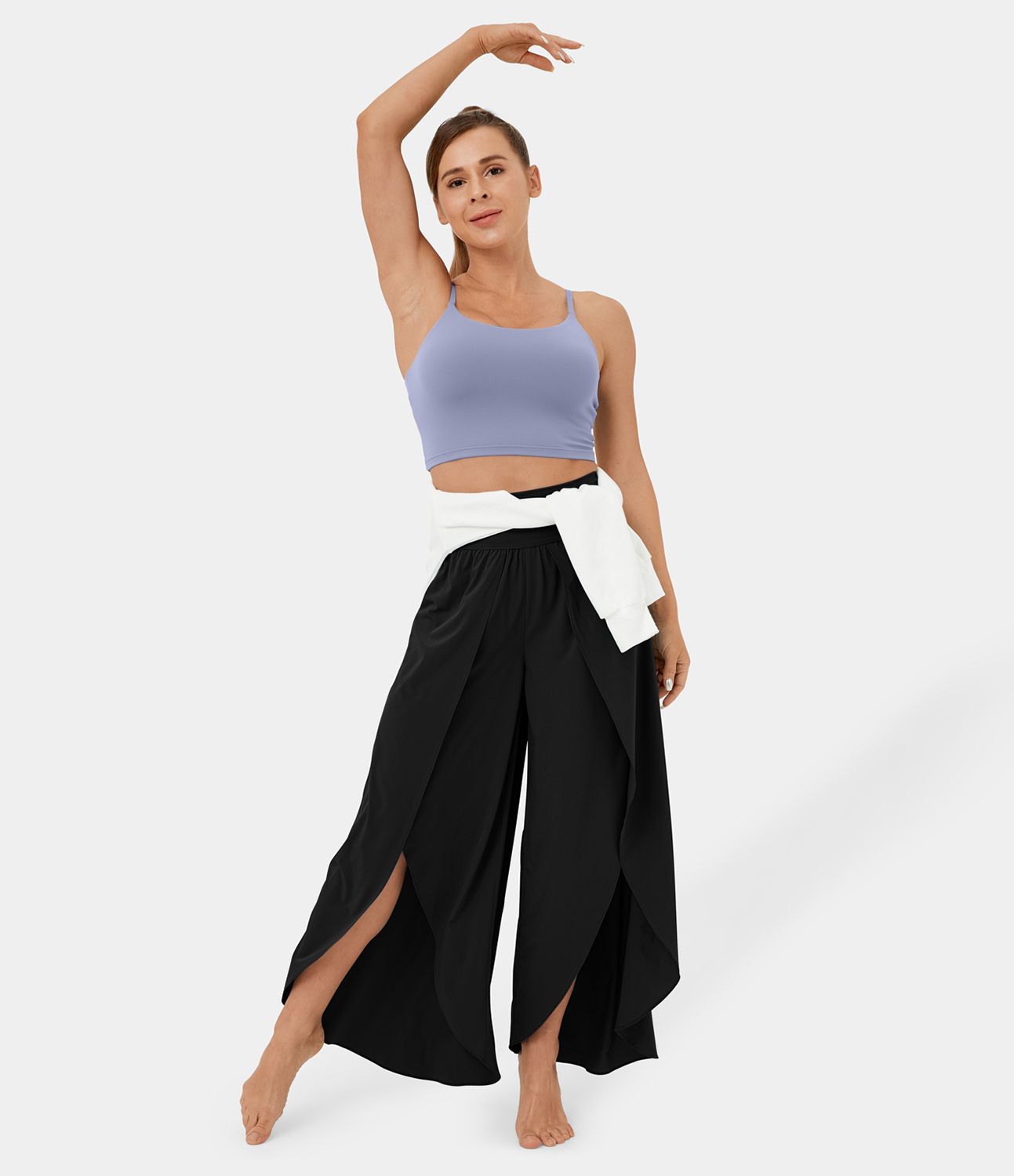 Breezeful™ High Waisted Back Waistband Pocket Palazzo Flowy Split Wide Leg Quick Dry Casual Pants