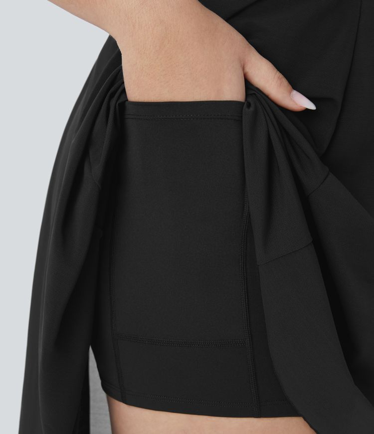 Plus-Size, rückenfreies 2-in-1-Minikleid aus Netzstoff mit Seitentaschen