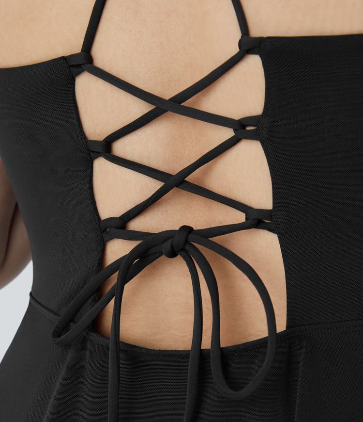 Plus-Size, rückenfreies 2-in-1-Minikleid aus Netzstoff mit Seitentaschen