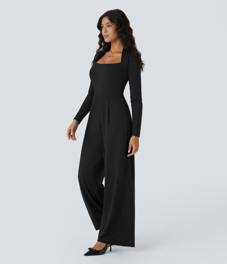 Long Sleeve Pocket Wide Leg Jumpsuit-Easy Peezy