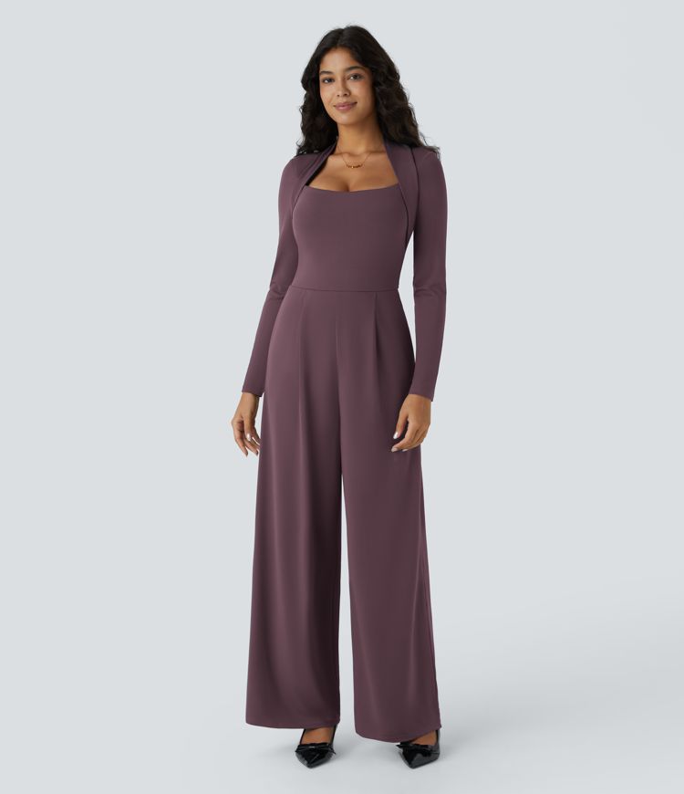 Long Sleeve Pocket Wide Leg Jumpsuit-Easy Peezy