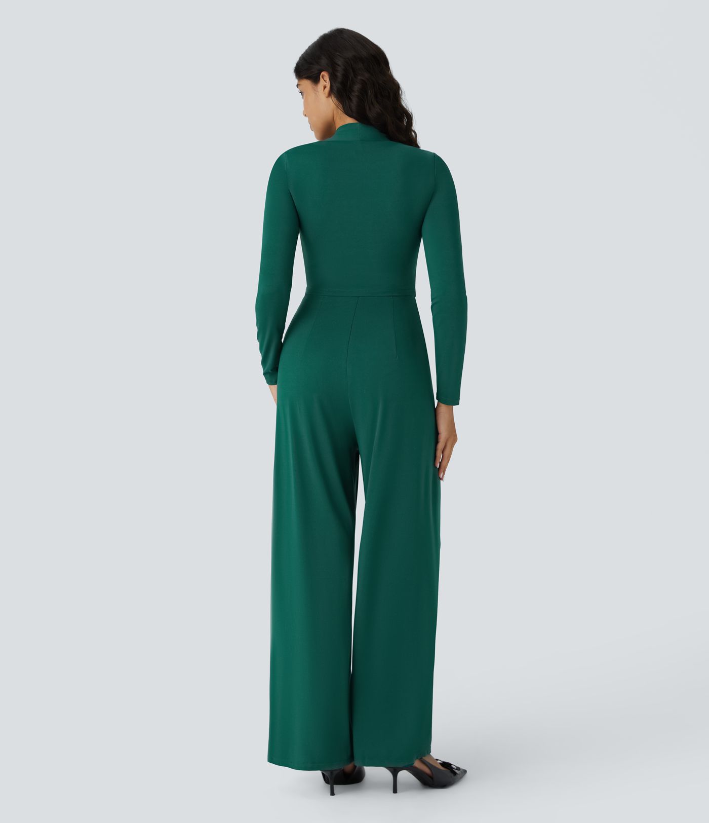 Jumpsuit für Brautjungfern und Hochzeitsgäste mit langen Ärmeln, Seitentasche, unsichtbarem Reißverschluss und weitem Bein - pipi-praktisch