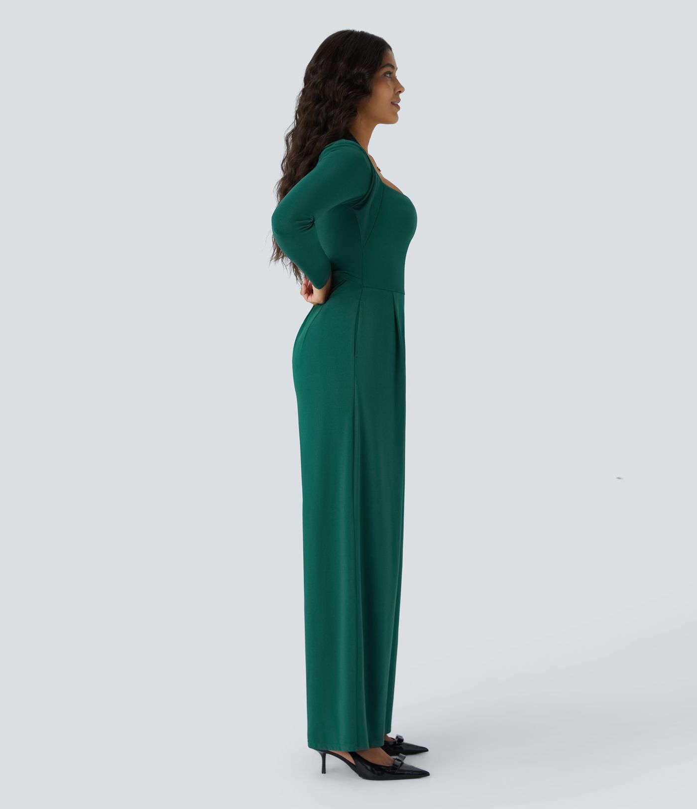 Jumpsuit für Brautjungfern und Hochzeitsgäste mit langen Ärmeln, Seitentasche, unsichtbarem Reißverschluss und weitem Bein - pipi-praktisch