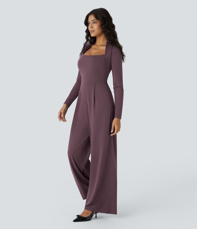 Long Sleeve Pocket Wide Leg Jumpsuit-Easy Peezy