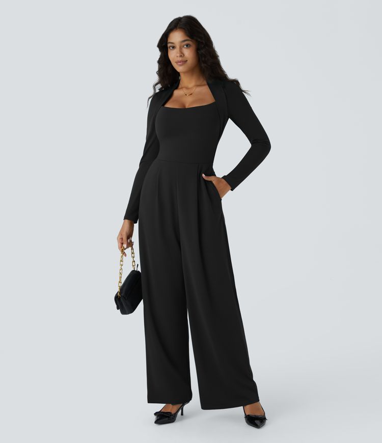 Long Sleeve Pocket Wide Leg Jumpsuit-Easy Peezy