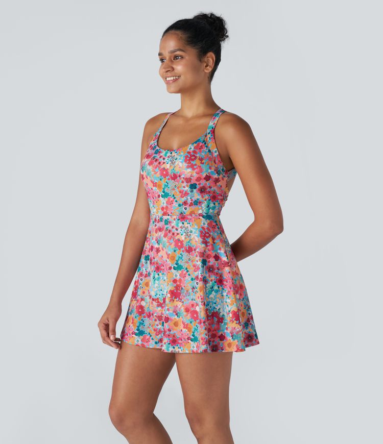 Backless Twisted Floral Print Pickleball Active Dress-Easy Peezy Edition