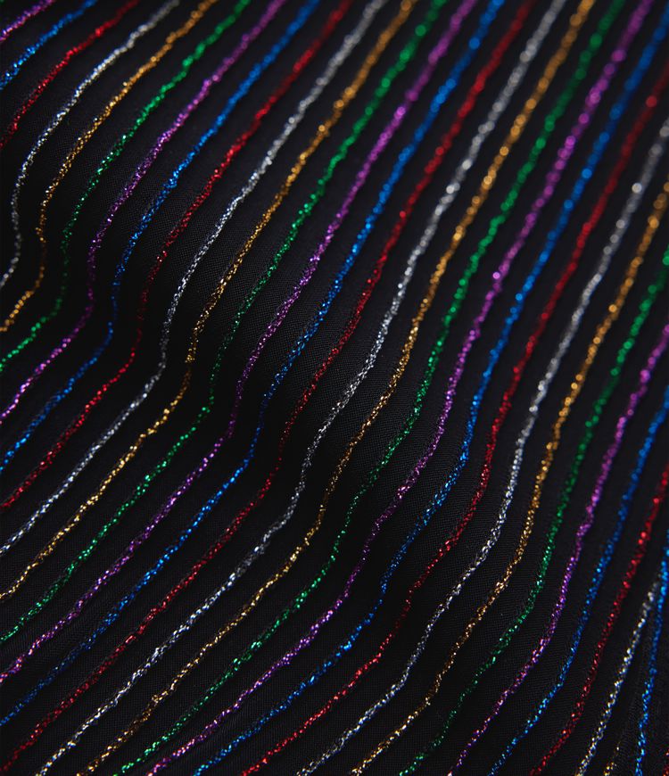 Pantalón acampanado tiro alto bolsillo lateral cremallera raya metálica