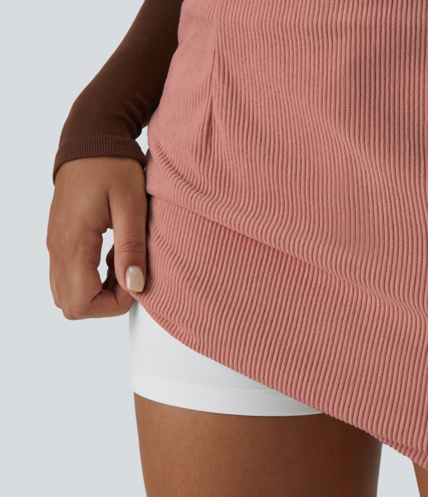 Vysoký pás, zadný zips, 2-v-1 menčestrová voľnočasová sukňa