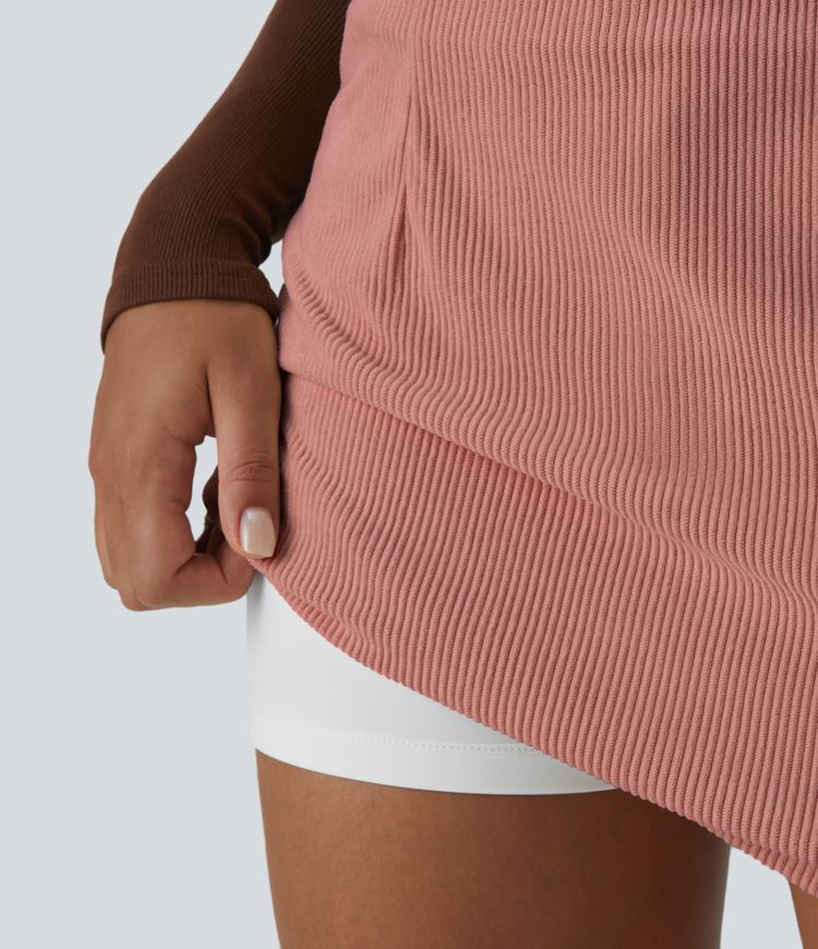 Vysoký pás, zadný zips, 2-v-1 menčestrová voľnočasová sukňa