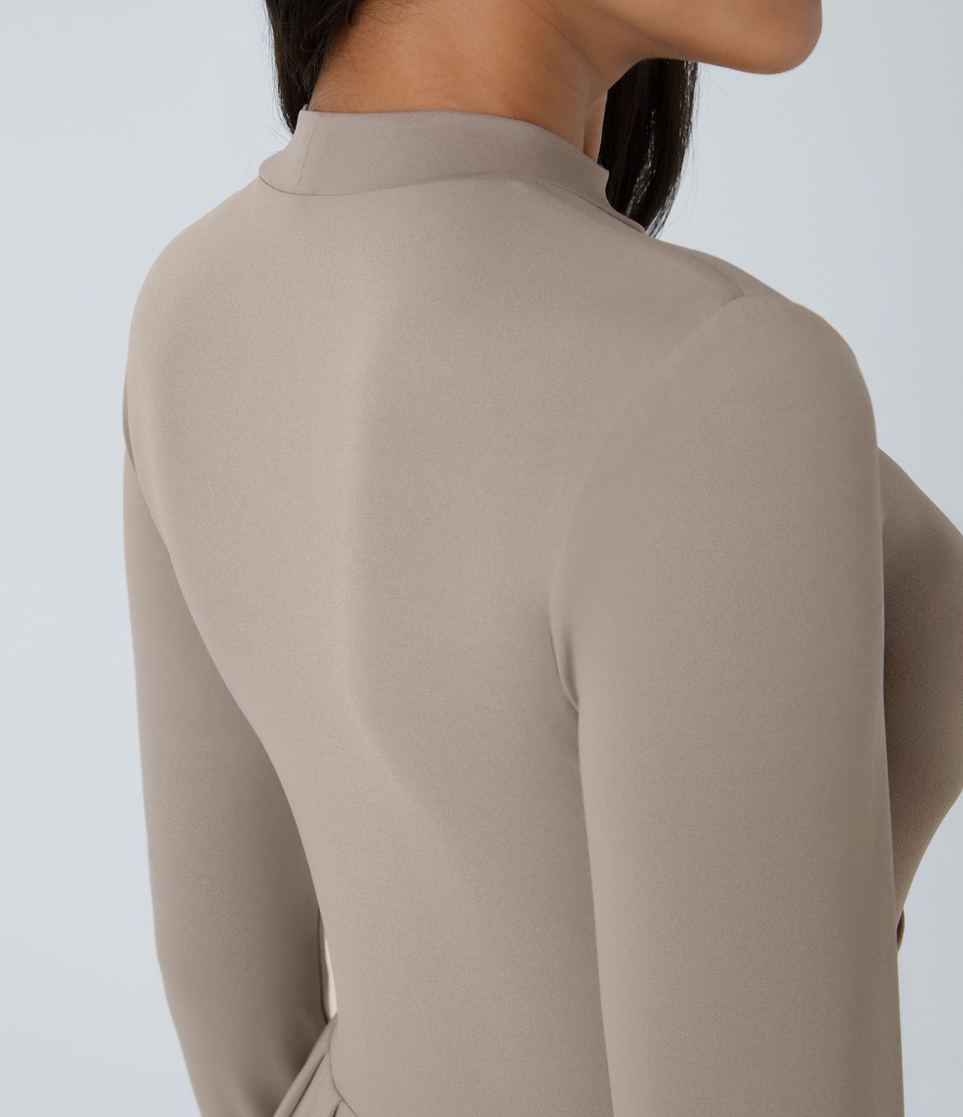 Mock-neck Long Sleeve Pocket Flare Maxi Casual Dress