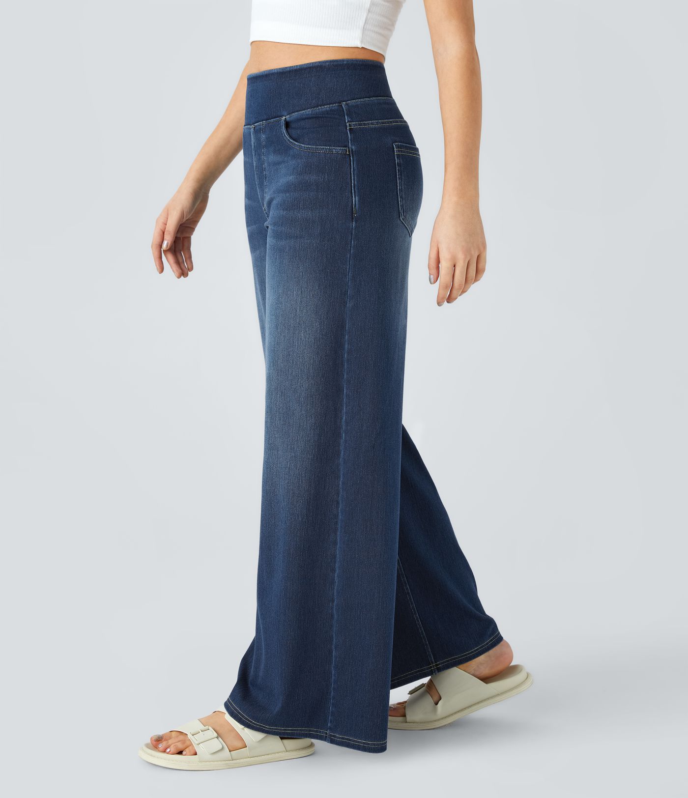Halara Flex™ High Waisted Pockets Baggy Wide Leg Washed Casual Jeans